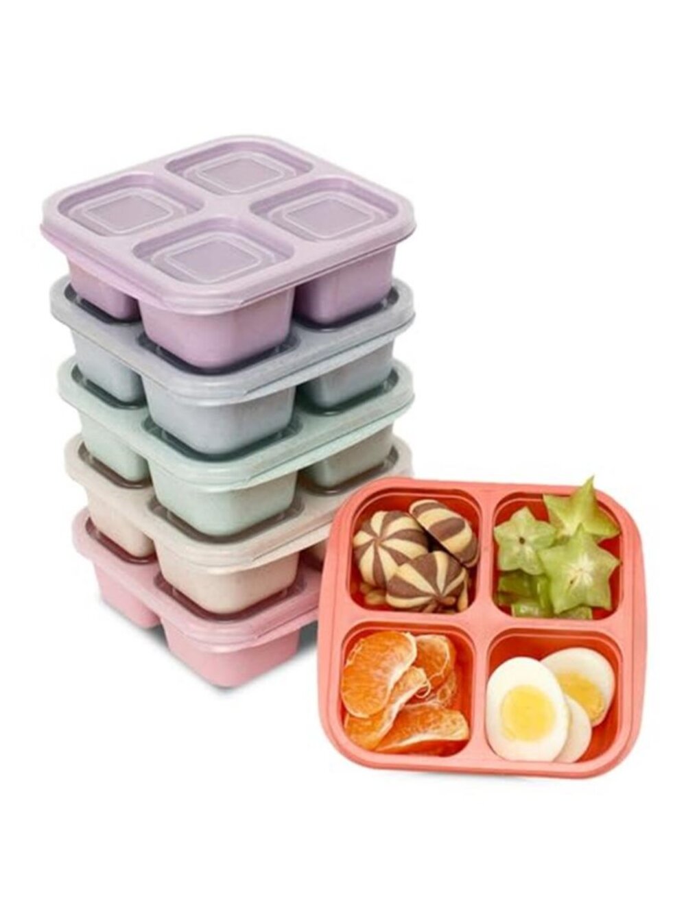 6 Pack Snack Containers, 4 Compartment Snack Box Containers Bento Box, Reusable